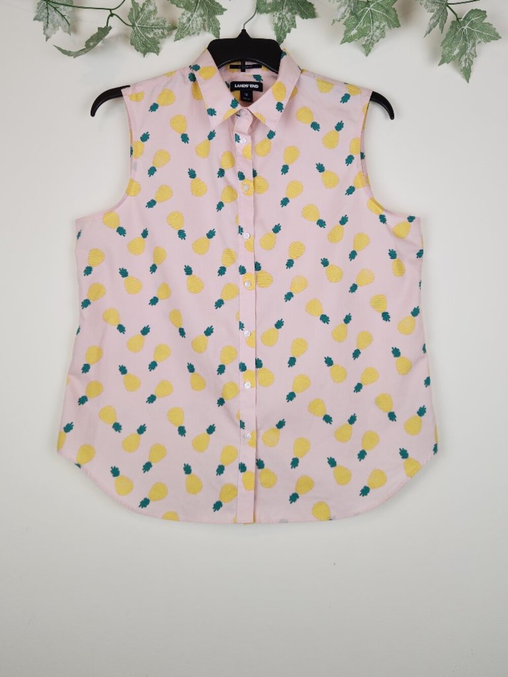 Lands' End Size 18 Pineapple Print Sleeveless Cotton Women's Top Blouse